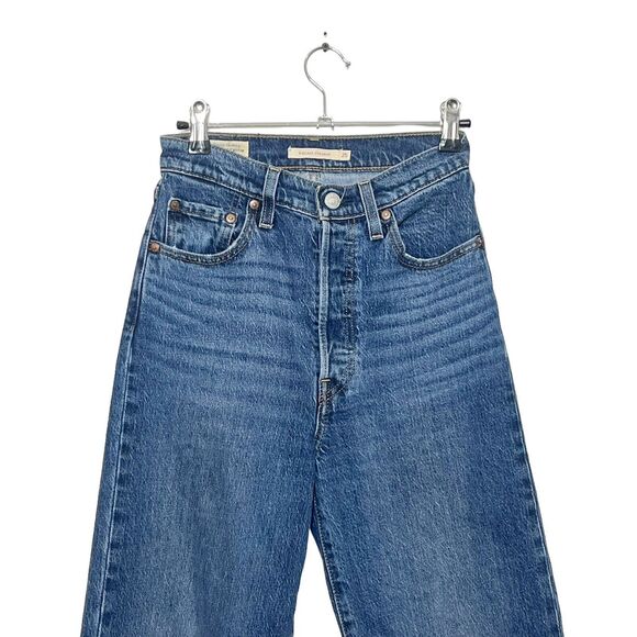 Levi's Premium Ribcage Straight Ankle Raw Hem High Rise Jeans Women 25 Hemmed - Picture 3 of 13